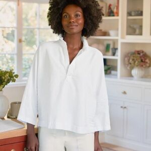 Frank & Eileen Gabi Popover Shirt White Relaxed Cotton Top Size L
